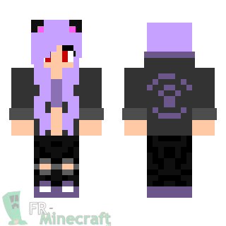 Aperçu de la skin Minecraft Fille cheveux violets / oreilles panda / casques