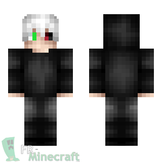 Aperçu de la skin Minecraft Garçon cheveux blancs en noir et œil robotique