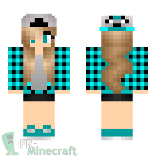 Aperçu de la skin Minecraft Fille chemise à carreaux bleue et casquette