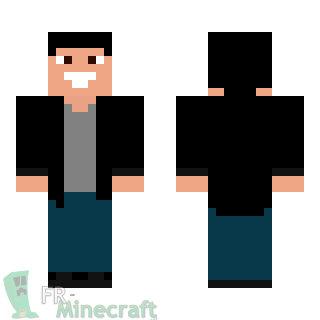 Aperçu de la skin Minecraft Garçon veste noire et T-shirt gris
