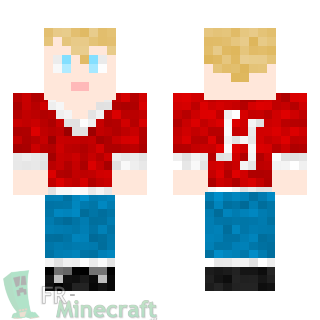 Aperçu de la skin Minecraft Garçon blond T-Shirt rouge et jean