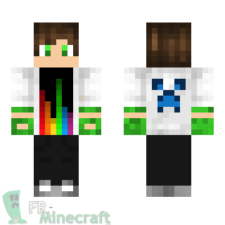 Aperçu de la skin Minecraft Garçon veste blanche et T-shirt arc-en-ciel