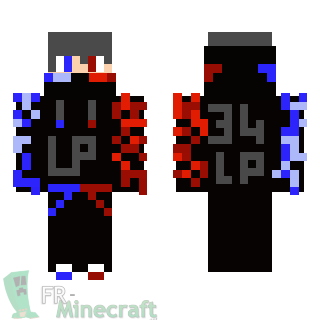 Aperçu de la skin Minecraft Garçon sweat bleu noir rouge et casques