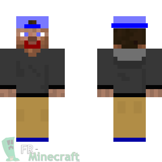Aperçu de la skin Minecraft Steve casquette bleue et pull gris