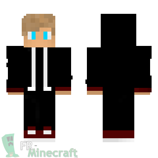 Aperçu de la skin Minecraft Garçon Brun veste noire capuche