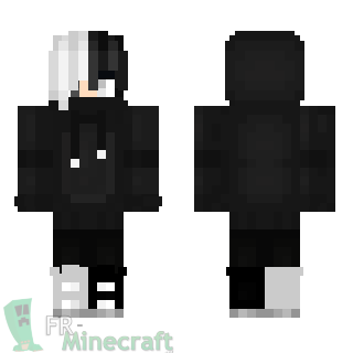 Aperçu de la skin Minecraft Garçon sweat noir et cheveux noirs et blancs