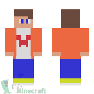 Aperçu de la skin Minecraft Garçon avec un gilet orange et un T-shirt Creeper