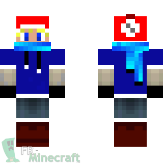 Aperçu de la skin Minecraft Garçon en bleu et bonnet de Noël