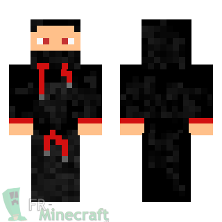 Aperçu de la skin Minecraft Garçon en noir et rouge avec une capuche