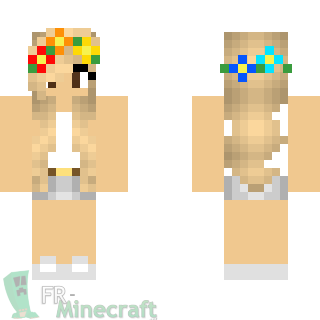 Aperçu de la skin Minecraft Fille et couronne de fleurs colorées